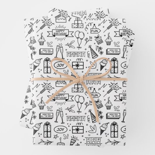 Monochrome Birthday Pattern Inpakpapier Vel (In situ)