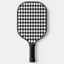 Monochrome Black And White Argyle  Pickleball Paddle