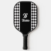 Monochrome Black And White Argyle Pickleball Paddle (Achterkant)