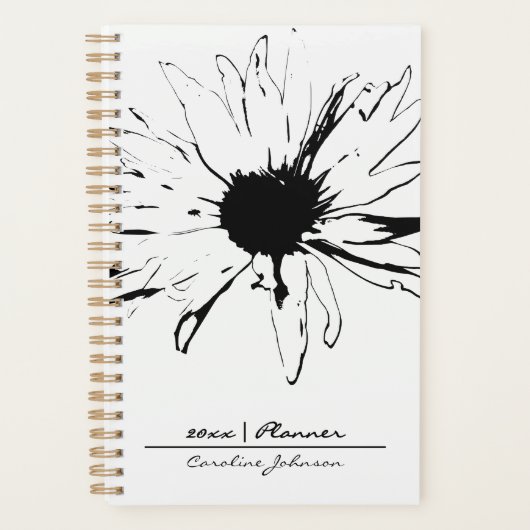 Monochrome Black and White Daisy Sketch 2026 Planner (Voorkant)