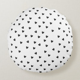 Monochrome Black and White Heart Pattern Rond Kussen