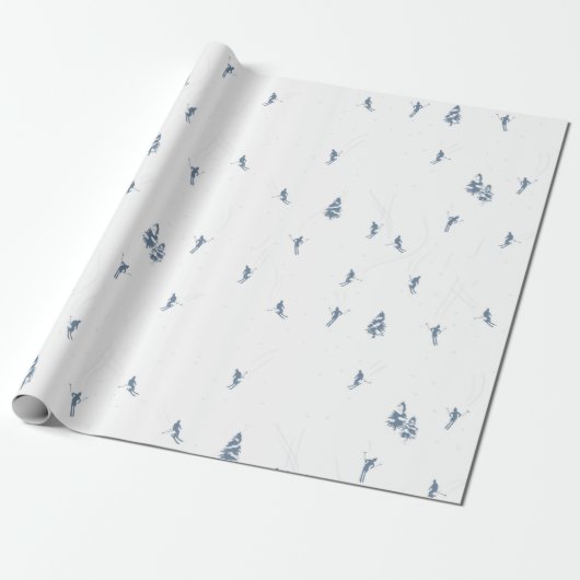 Monochrome blauwe alpiene skiers die kerstmis eten cadeaupapier (Uitgerold)