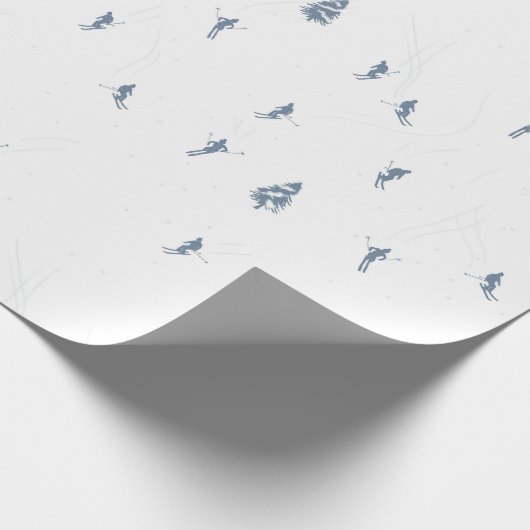 Monochrome blauwe alpiene skiers die kerstmis eten cadeaupapier (Hoek)