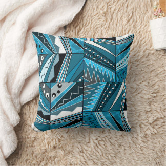 Monochrome blauwe etnische ornament. kussen