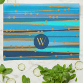 Monochrome blauwe golfband Faux Gold Dot Theedoek (Gevouwen)