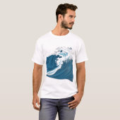 monochrome blauwe oceaangolven t-shirt (Voorkant volledig)