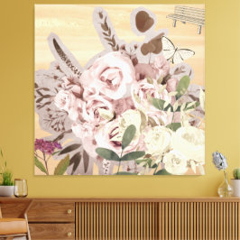 Monochrome bloemachtergrond canvas afdruk