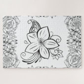 Monochrome Bloemblad Grace – Minimalistische Bloem Legpuzzel (Horizontaal)