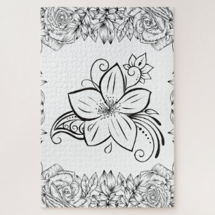Monochrome Bloemblad Grace – Minimalistische Bloem Legpuzzel