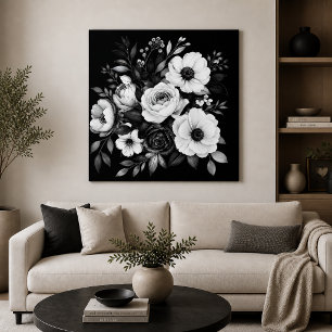 Monochrome Bloemen Canvas Afdruk