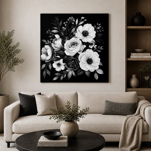 Monochrome Bloemen  Canvas Afdruk