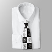 Monochrome bloemen en schaakbordpatroon stropdas (Gebonden)
