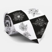 Monochrome bloemen en schaakbordpatroon stropdas (Opgerold)