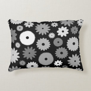 Monochrome Bloemen Groot Patroon Accent Kussen