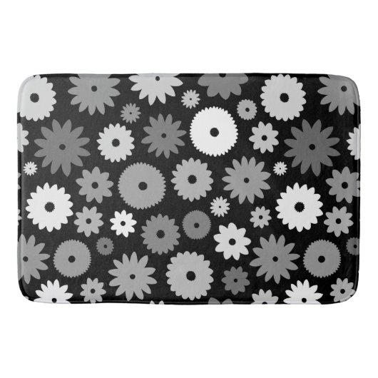 Monochrome Bloemen Groot Patroon Badmat (Voorkant)