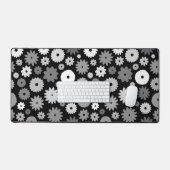 Monochrome Bloemen Groot Patroon Bureaumat (Keyboard & Muis)