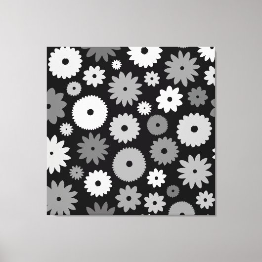 Monochrome Bloemen Groot Patroon Canvas Afdruk (Voorkant)