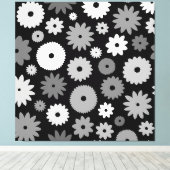 Monochrome Bloemen Groot Patroon Canvas Afdruk (Insitu (Houten vloer))
