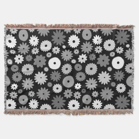 Monochrome Bloemen Groot Patroon Deken (Voorkant)