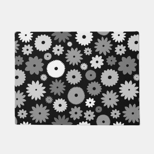 Monochrome Bloemen Groot Patroon Deurmat (Voorkant)
