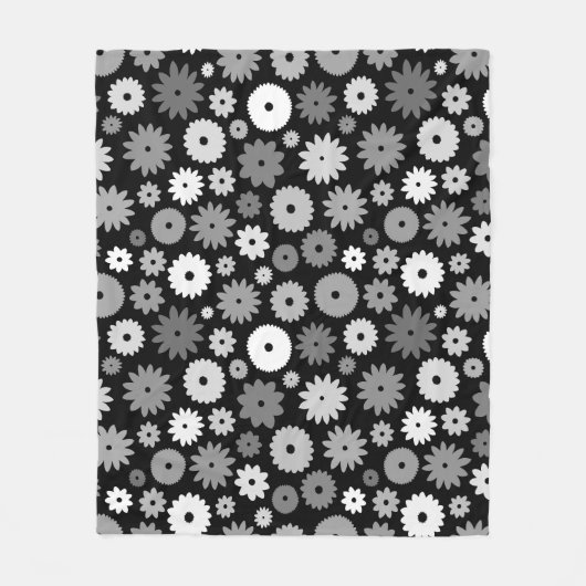 Monochrome Bloemen Groot Patroon Fleece Deken (Voorkant)