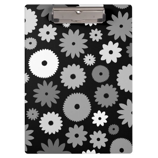 Monochrome Bloemen Groot Patroon Klembord (Voorkant)