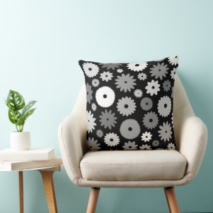 Monochrome Bloemen Groot Patroon Kussen