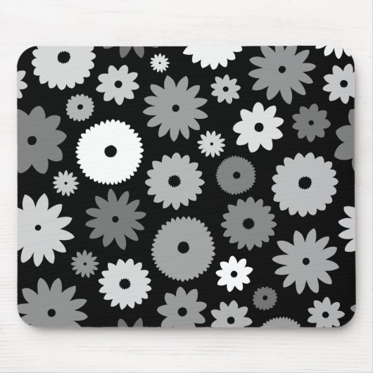 Monochrome Bloemen Groot Patroon Muismat (Voorkant)