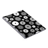 Monochrome Bloemen Groot Patroon Notitieboek (Rechterzijde)