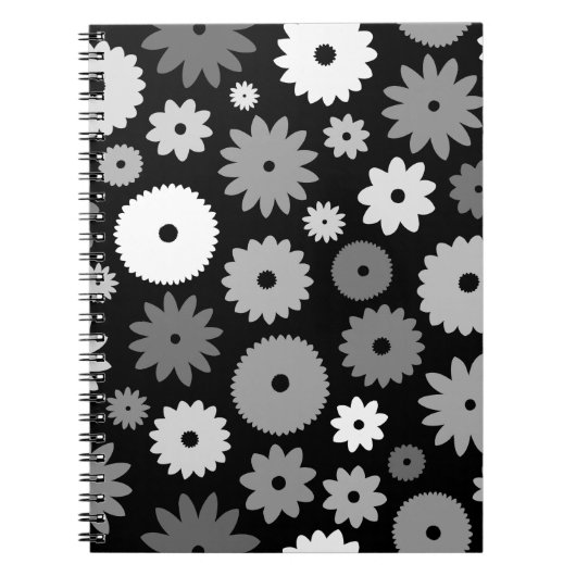 Monochrome Bloemen Groot Patroon Notitieboek (Voorkant)