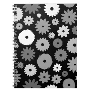 Monochrome Bloemen Groot Patroon Notitieboek