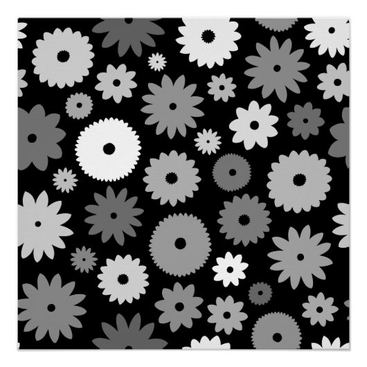 Monochrome Bloemen Groot Patroon Perfect Poster (Voorkant)