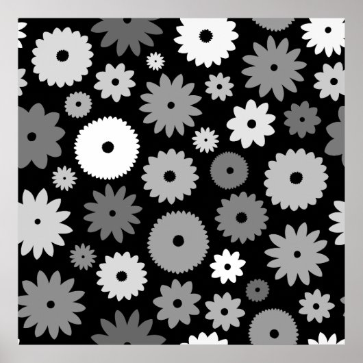 Monochrome Bloemen Groot Patroon Poster (Voorkant)