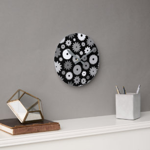Monochrome Bloemen Groot Patroon Ronde Klok
