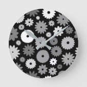 Monochrome Bloemen Groot Patroon Ronde Klok (Voorkant)