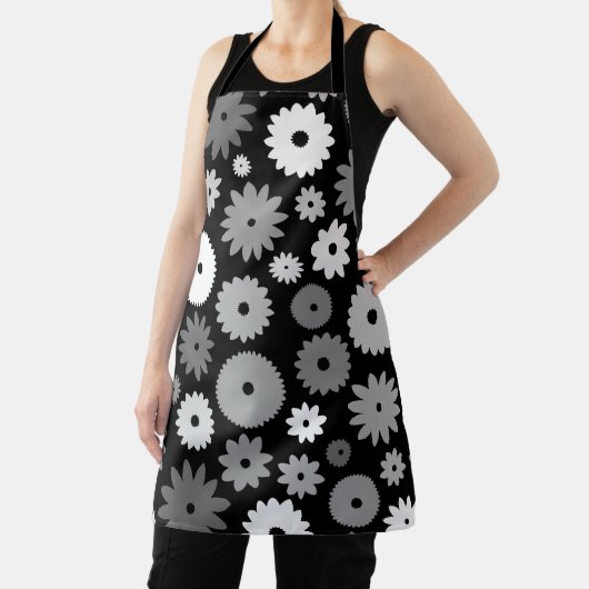 Monochrome Bloemen Groot Patroon Schort (Insitu)