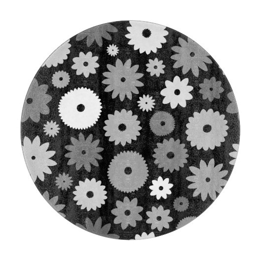 Monochrome Bloemen Groot Patroon Snijplank (Voorkant)