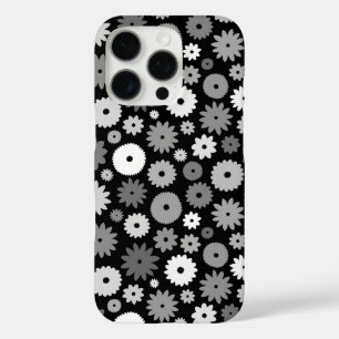 Monochrome Bloemen Herhalend Patroon iPhone 16 Pro Hoesje
