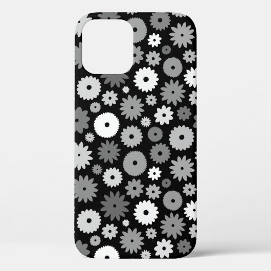Monochrome Bloemen Herhalend Patroon Case-Mate iPhone Case (Achterkant)