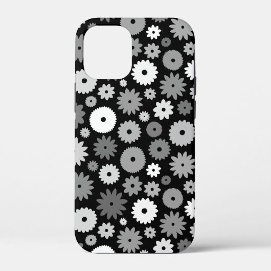 Monochrome Bloemen Herhalend Patroon Case-Mate iPhone Case (Achterkant)