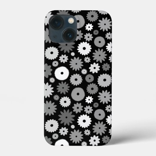 Monochrome Bloemen Herhalend Patroon Case-Mate iPhone Case (Achterkant)