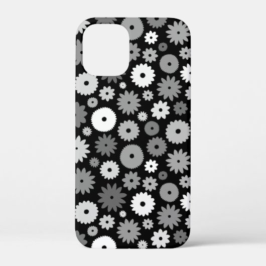 Monochrome Bloemen Herhalend Patroon Case-Mate iPhone Case (Achterkant)