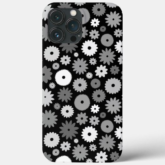 Monochrome Bloemen Herhalend Patroon Case-Mate iPhone Case (Achterkant)