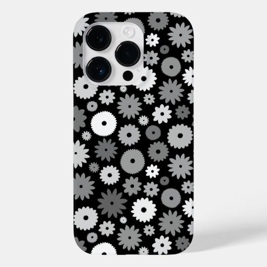 Monochrome Bloemen Herhalend Patroon Case-Mate iPhone Case (Achterkant)