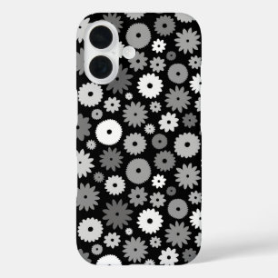 Monochrome Bloemen Herhalend Patroon iPhone 16 Hoesje