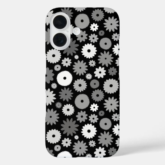 Monochrome Bloemen Herhalend Patroon Case-Mate iPhone Case (Achterkant)