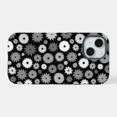 Monochrome Bloemen Herhalend Patroon iPhone 15 Case (Achterkant horizontaal)