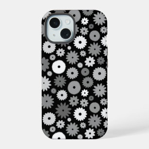 Monochrome Bloemen Herhalend Patroon iPhone 15 Case