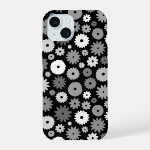 Monochrome Bloemen Herhalend Patroon iPhone 15 Case