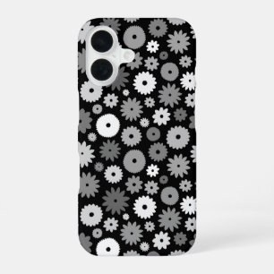 Monochrome Bloemen Herhalend Patroon iPhone 16 Hoesje